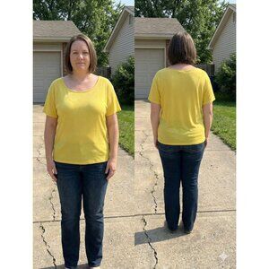 Vintage NY-5 Plus Yellow Scoop Neck Top 1X Made in USA 90s Minimalist Basic